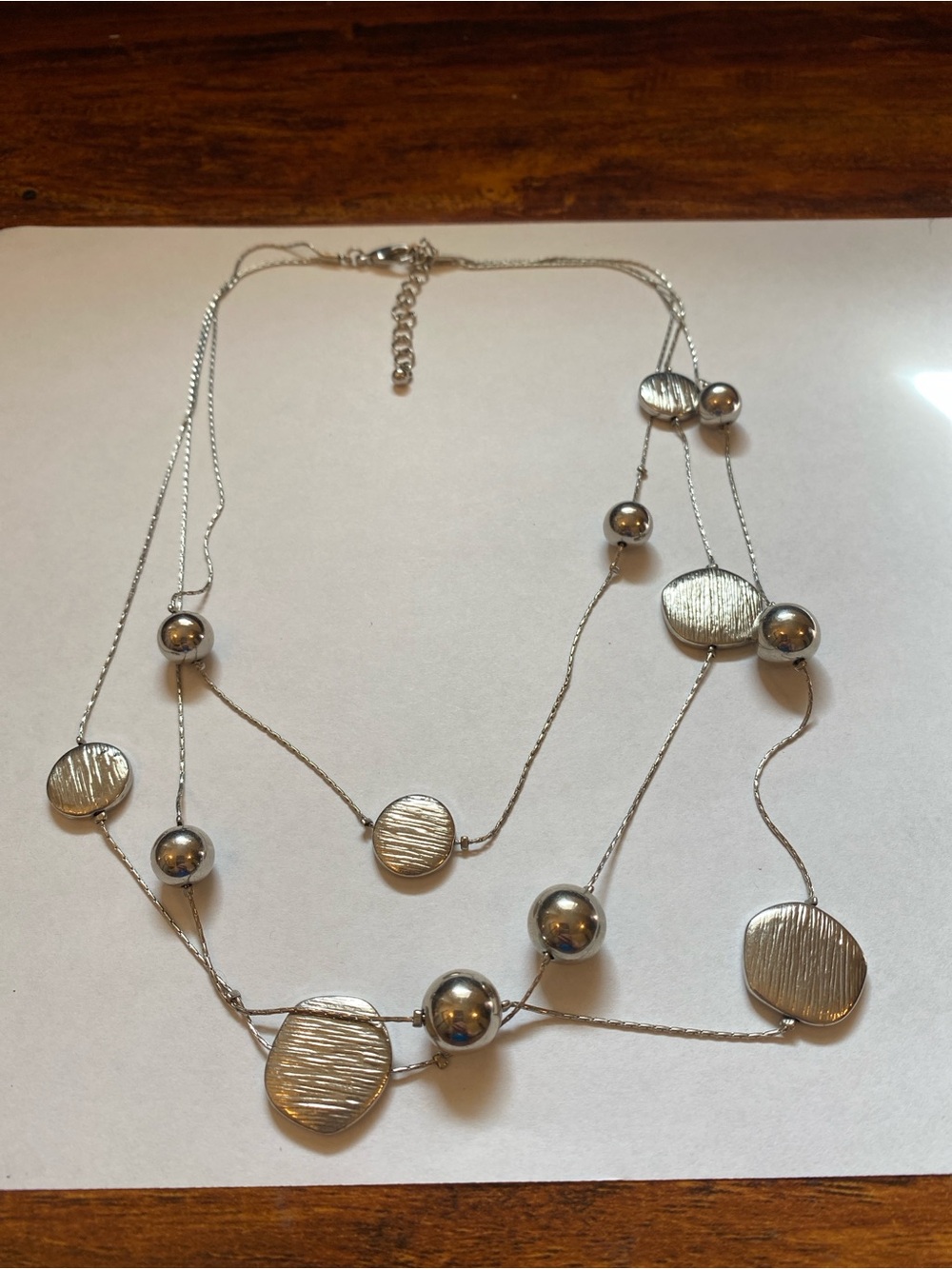 Elegant Multi-Strand Silver Tone Disc & Bead Necklace